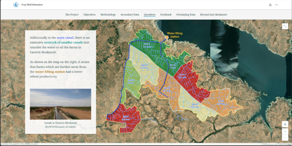 โครงการอาหารโลก ของ UN ใช้ ArcGIS StoryMaps แสดงผลลัพธ์ของการวิเคราะห์ทาง GIS เพื่อนำเสนอการประเมินผลผลิตข้าวสาลีในซีเรียหลังเสร็จโครงการฟื้นฟูระบบชลประทาน
