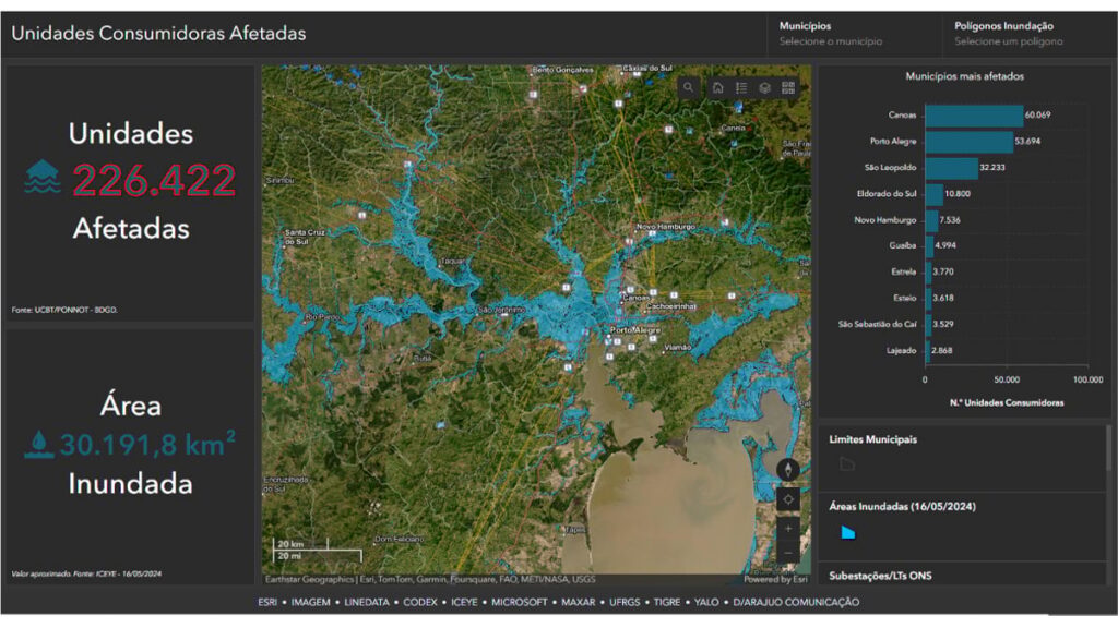 หน้าจอ GIS สำหรับติดตามและวิเคราะห์สถานการณ์น้ำท่วม